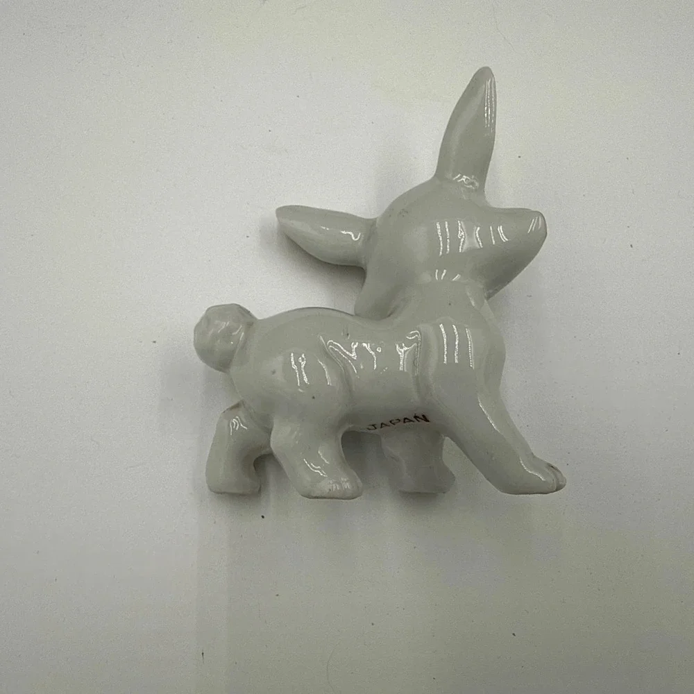 Vintage Japan White Porcelain Bunny Rabbit Figurine Gold Gilt Rhinestone Eyes